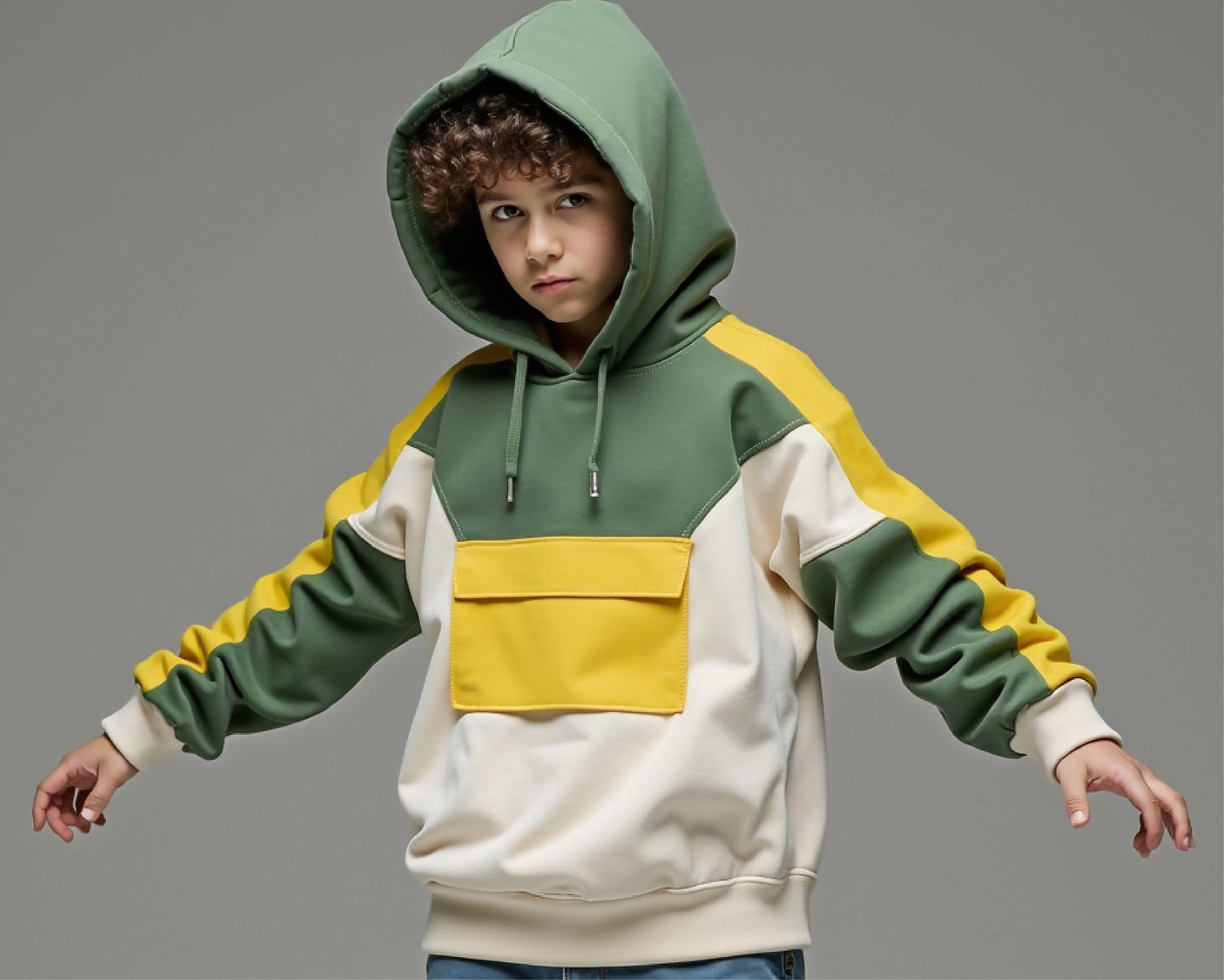 Oversize hoodie for boys and girls with triangle front yoke and flap pocket - PDF sewing pattern for kids - age 1-10 years