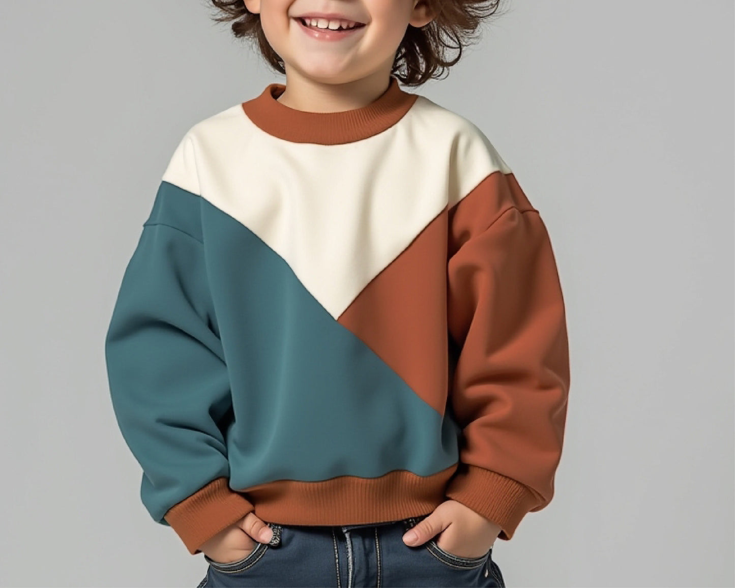 Color blocked sweatshirt with long sleeve and round neckline - PDF sewing pattern for girls and boys - age 1-10 years