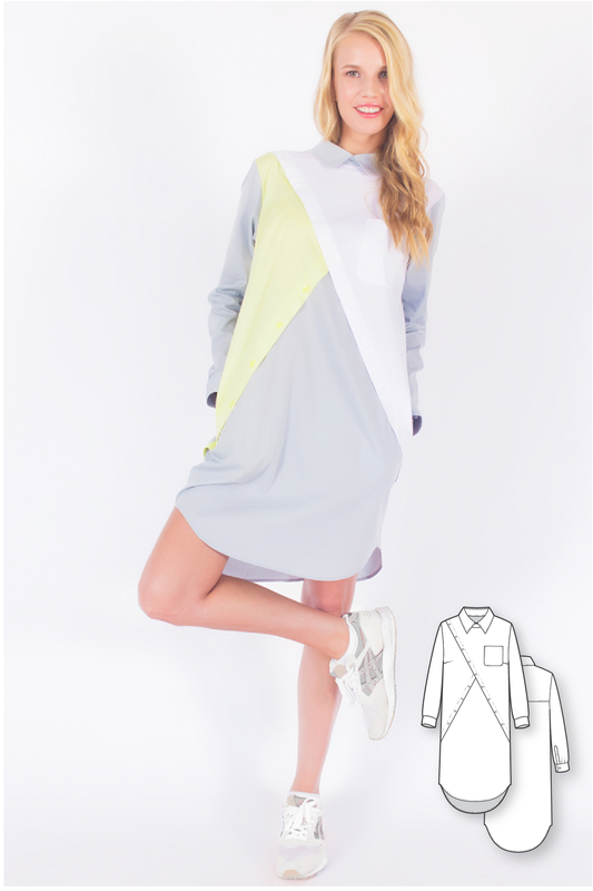 Color blocked Long Sleeve Shirtdress #3103