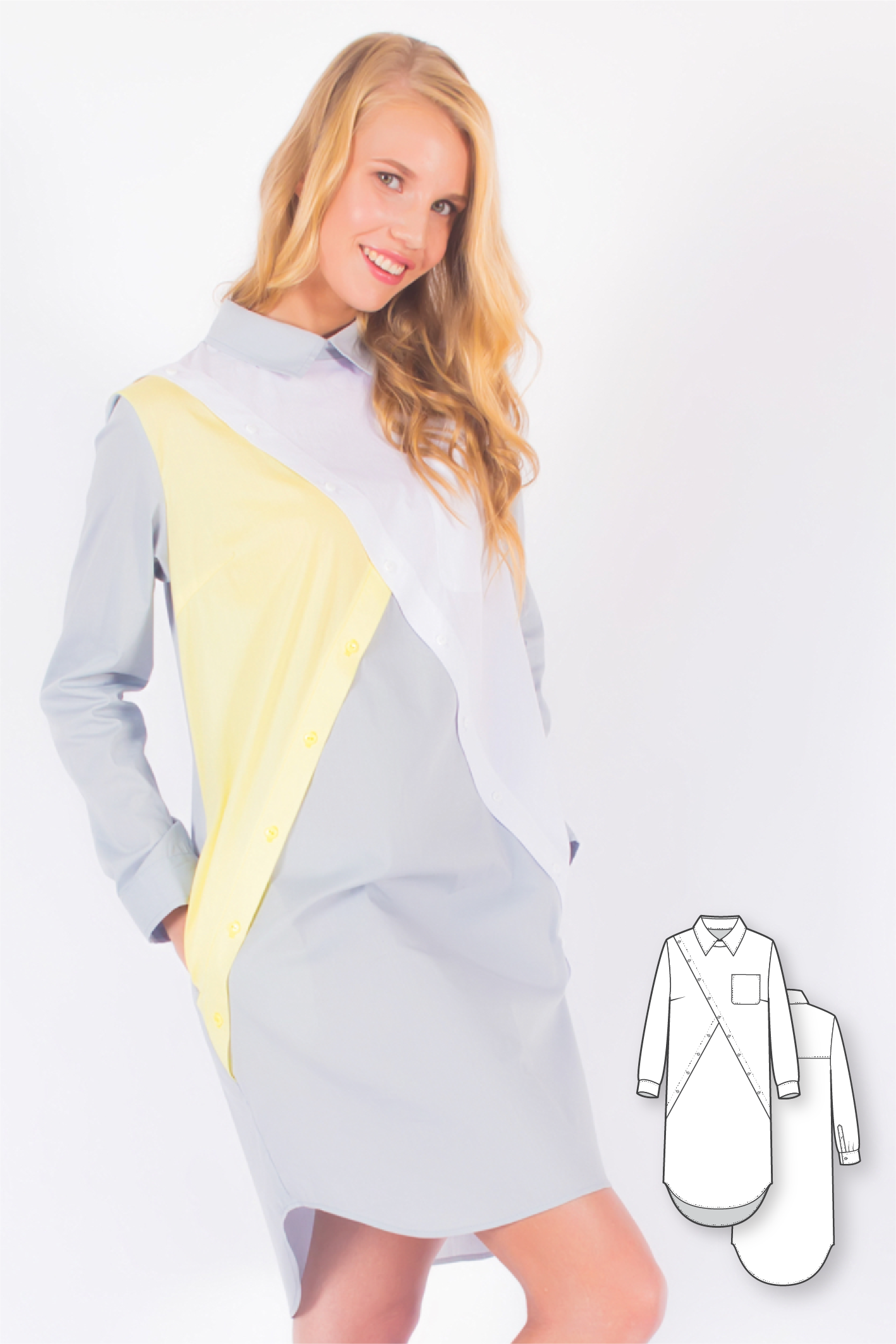 Color blocked Long Sleeve Shirtdress #3103
