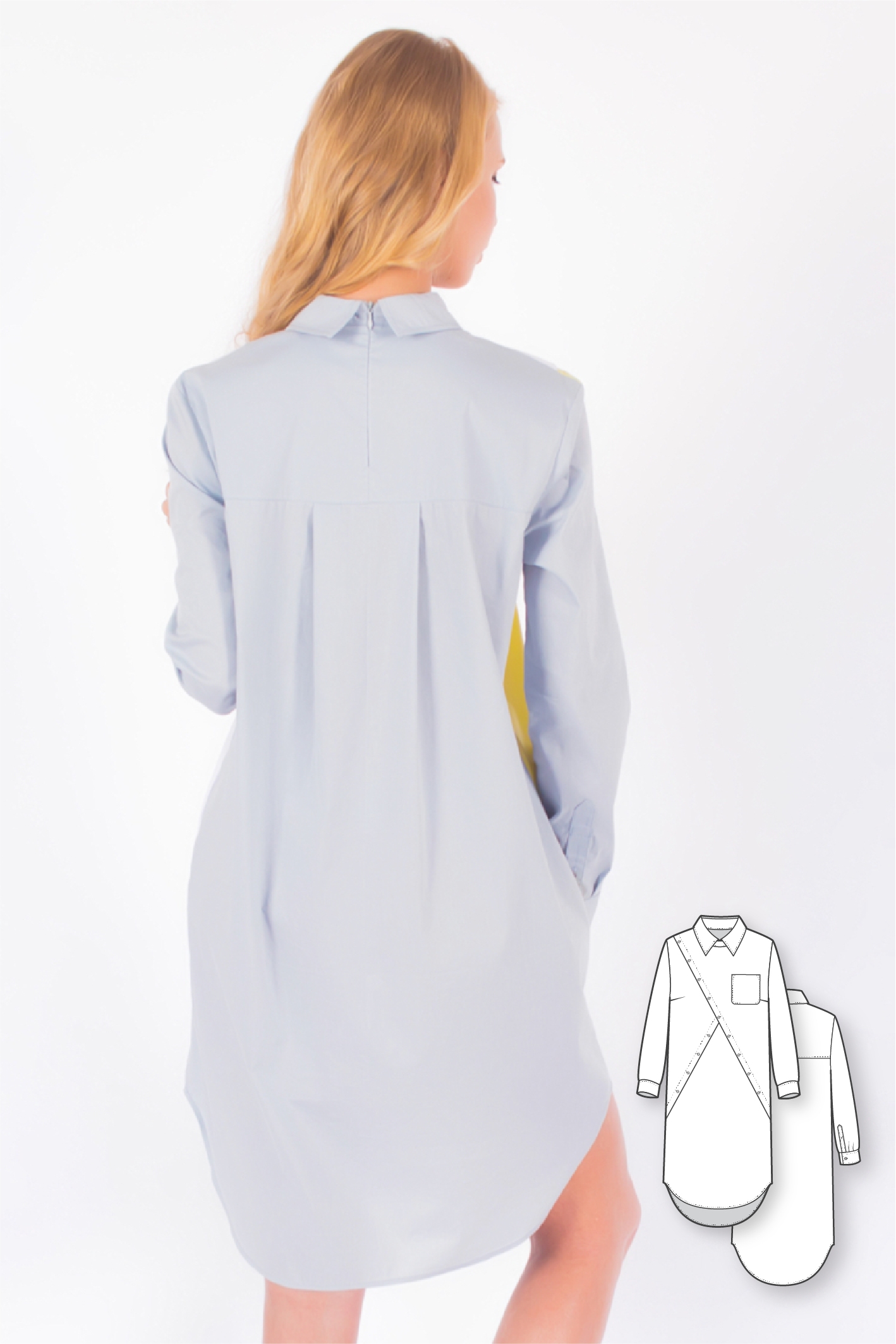 Color blocked Long Sleeve Shirtdress #3103