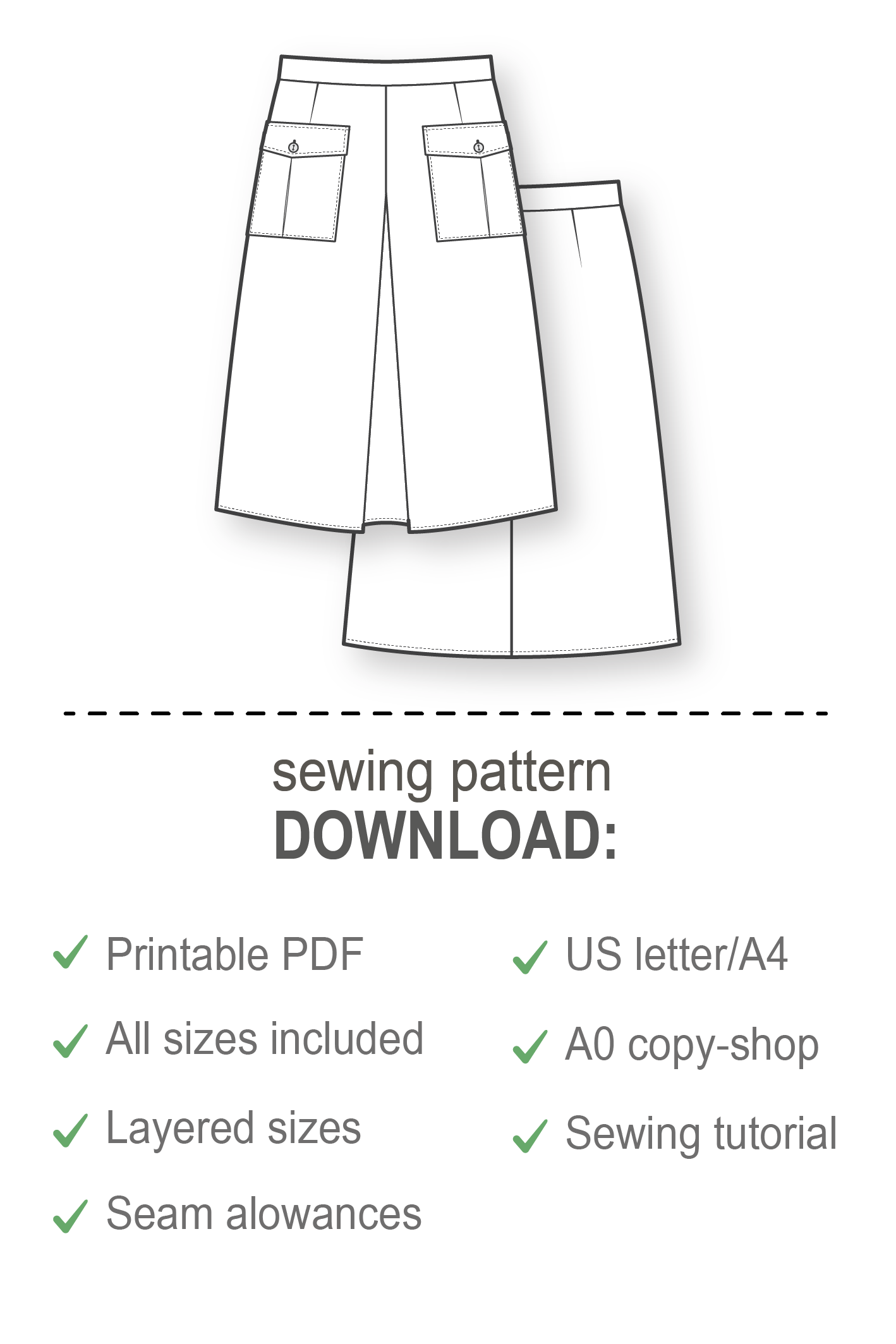 A-line box pleat denim skirt sewing pattern - Skirt pattern - PDF sewing pattern for women