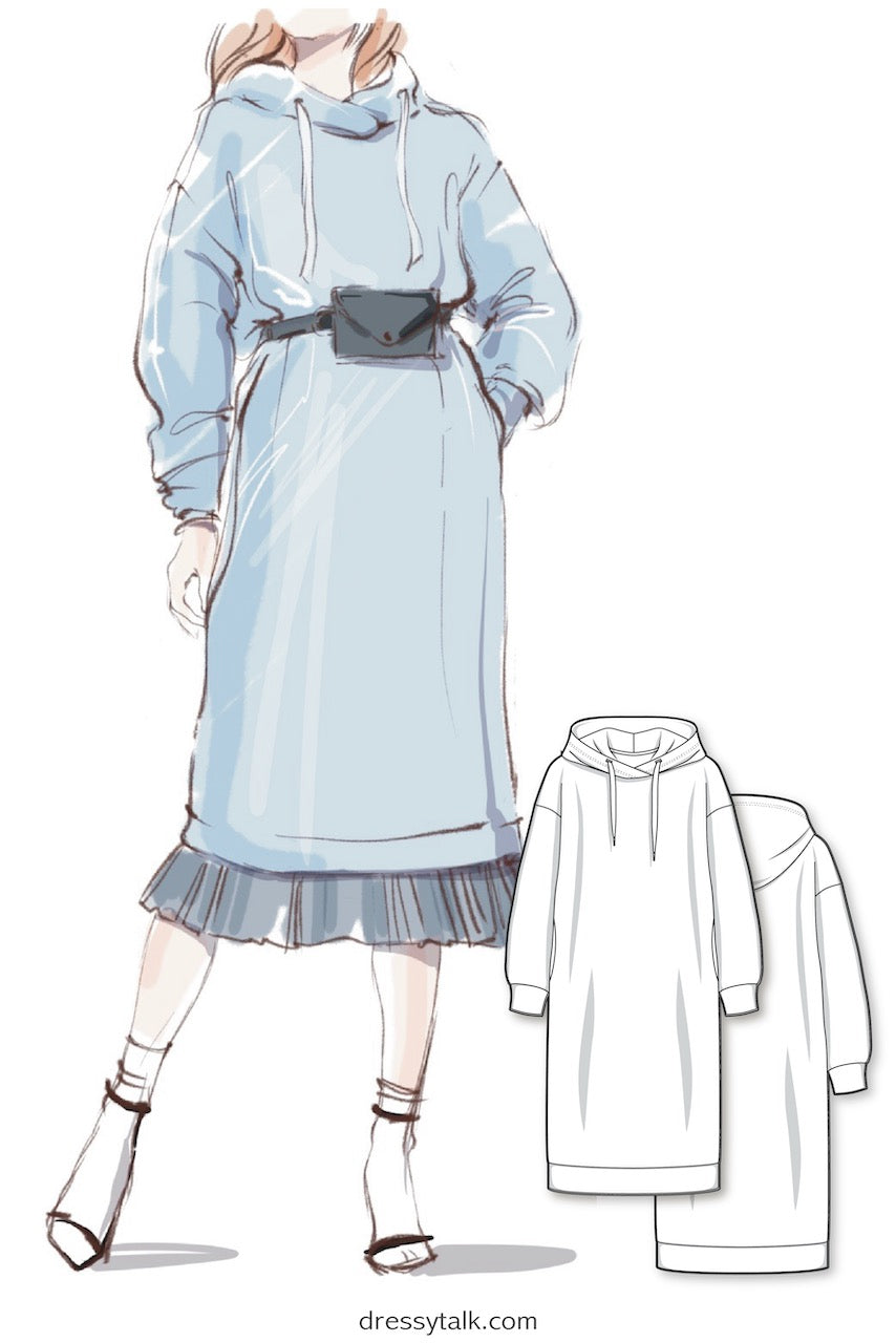 Sewing Pattern - Oversized Hoodie Sweatshirt Dress Dressy Talk Sewing Pattern - Oversized Hoodie Sweatshirt Dress Dressy Talk