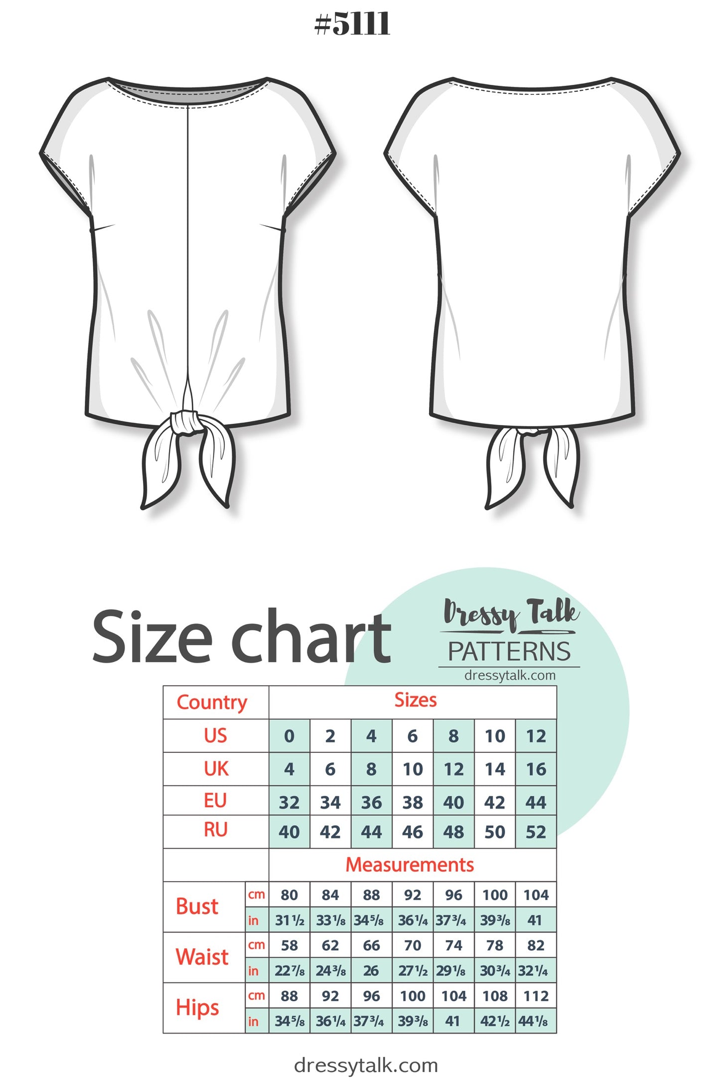 Short Sleeve Front Tie Top #5111