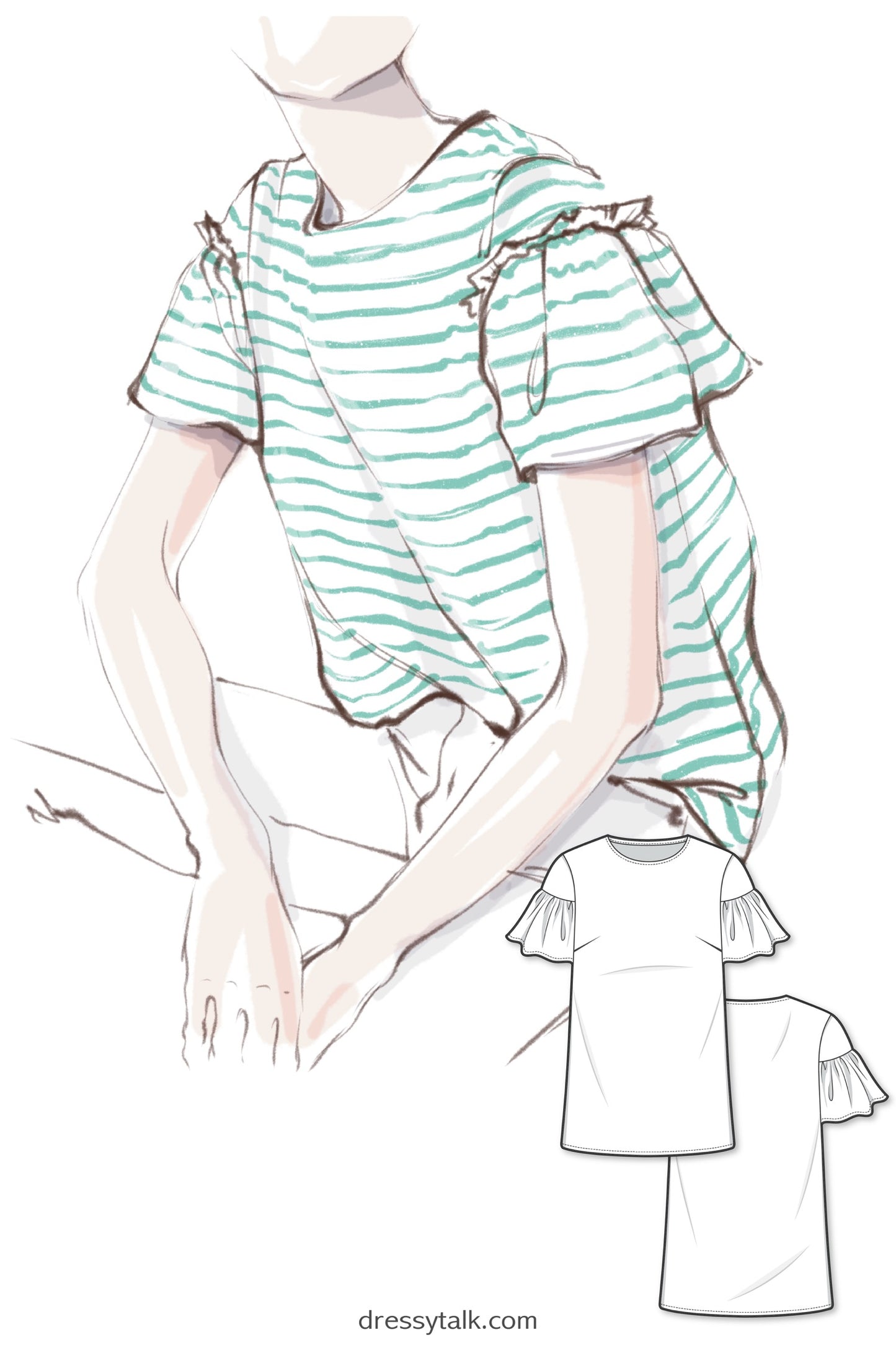 Ruffled Woven T-Shirt #4112