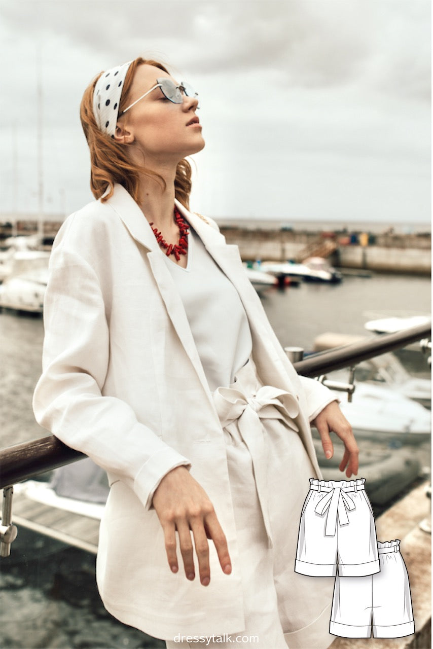 Elastic Waist Linen Shorts #6002