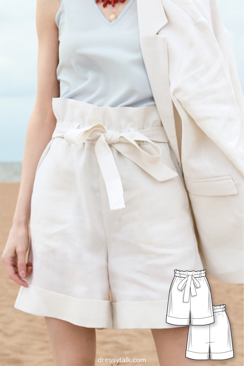 Elastic Waist Linen Shorts #6002