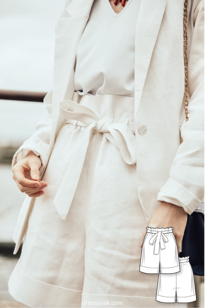 Elastic Waist Linen Shorts #6002