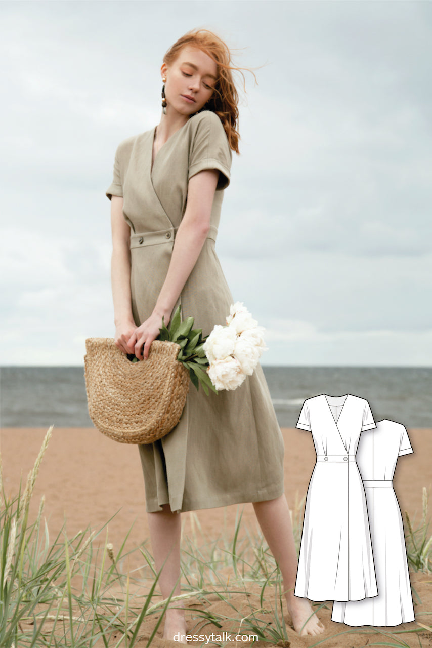 Sewing Pattern - Linen Midi Wrap Dress Dressy Talk Sewing Pattern - Linen Midi Wrap Dress Dressy Talk
