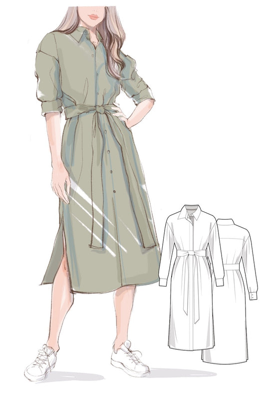 Long sleeve midi shirt dress #6014