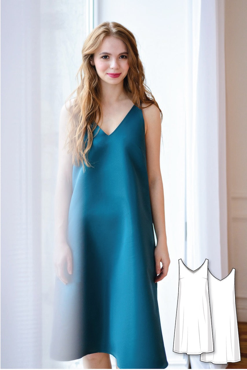 Sewing Pattern - Basic V-neck Slip Dress Dressy Talk Sewing Pattern - Basic V-neck Slip Dress Dressy Talk
