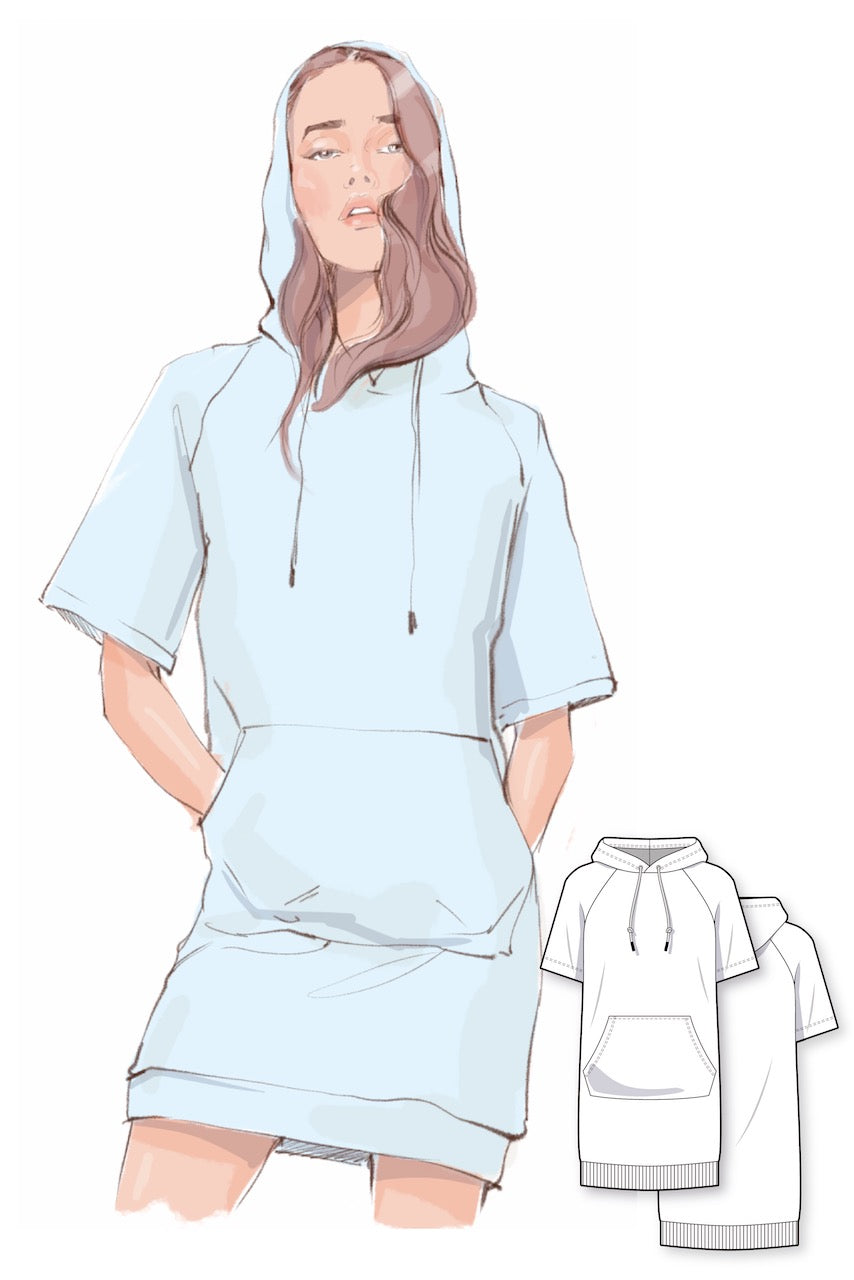 Short raglan sleeve hoodie dress #6018