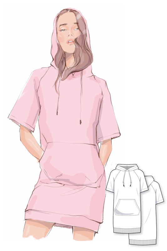 Short raglan sleeve hoodie dress #6018