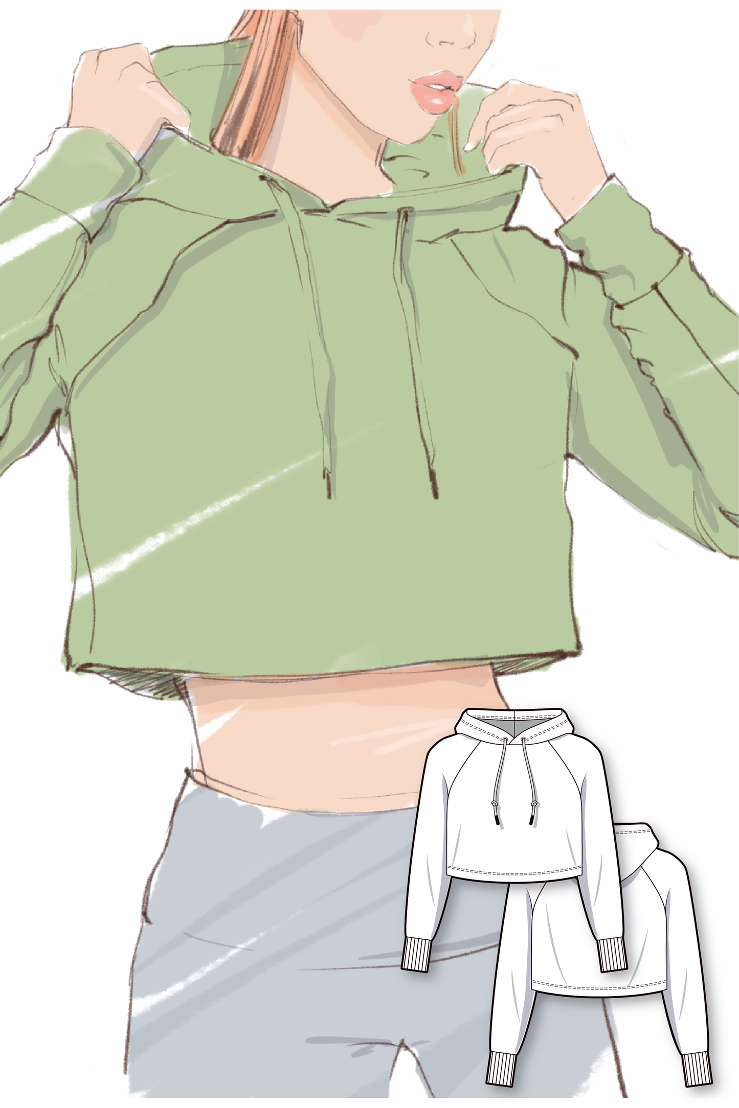 Basic regular fit raglan sleeve cropped sweatshirt hoodie