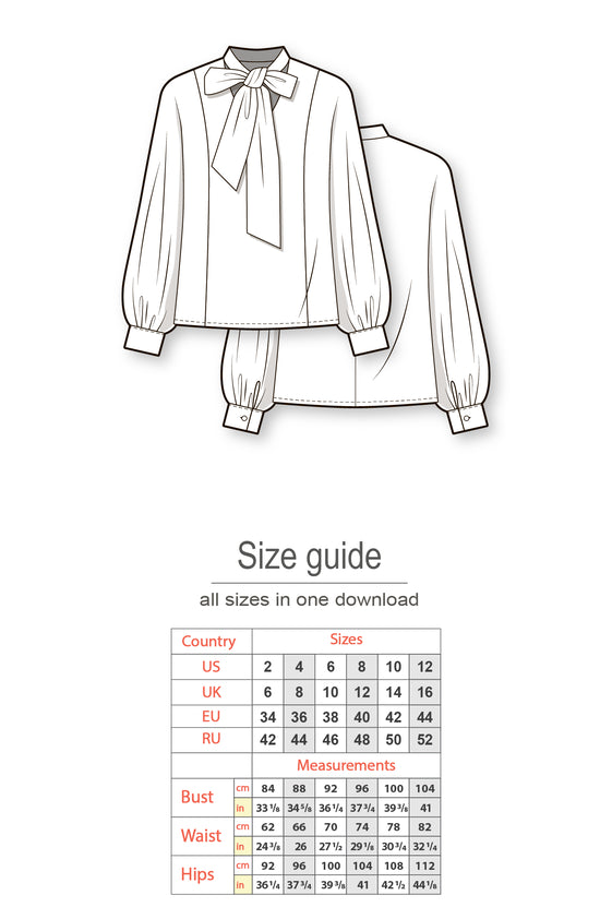 Shirt oversize blouse with puff sleeves and a bow tie collar #6024