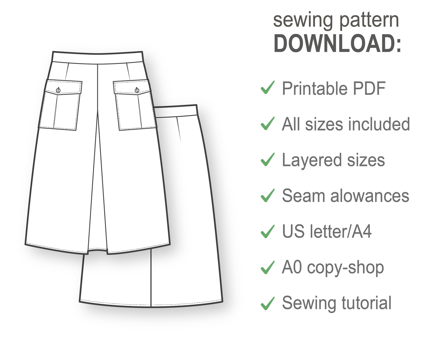 A-line box pleat denim skirt sewing pattern - Skirt pattern - PDF sewing pattern for women