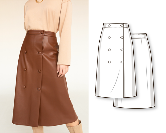 A-line double breast wrap midi skirt with buttons #6026