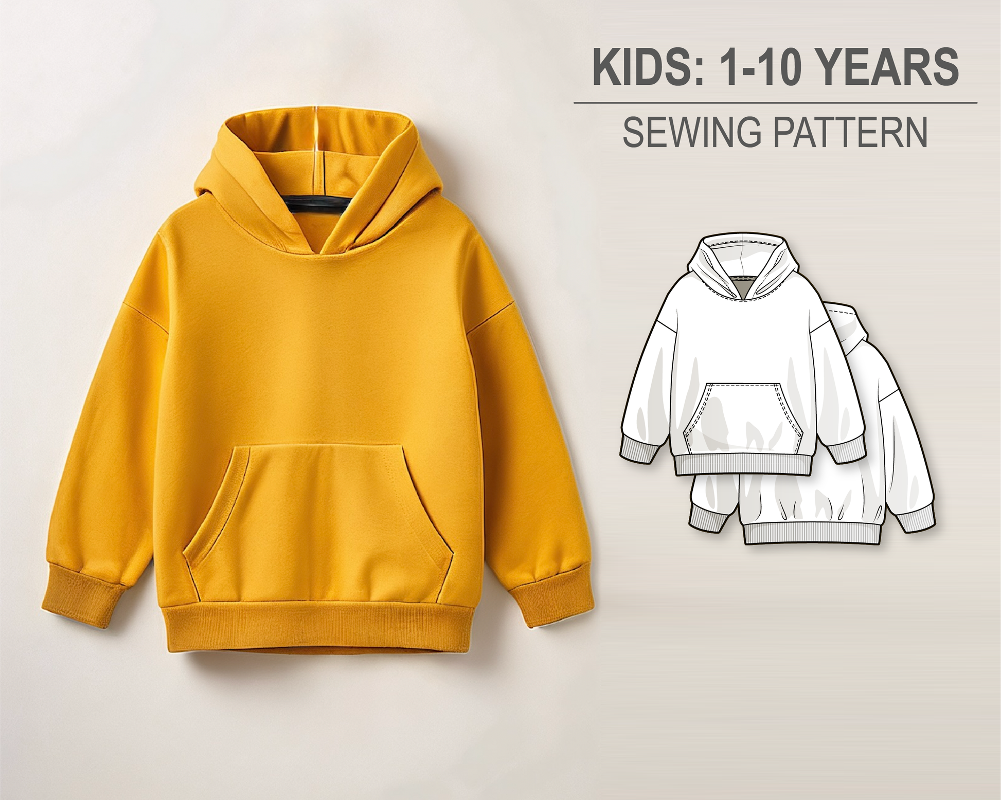Basic oversize hoodie for boys and girls PDF sewing pattern for kids age 1-10 years #7100