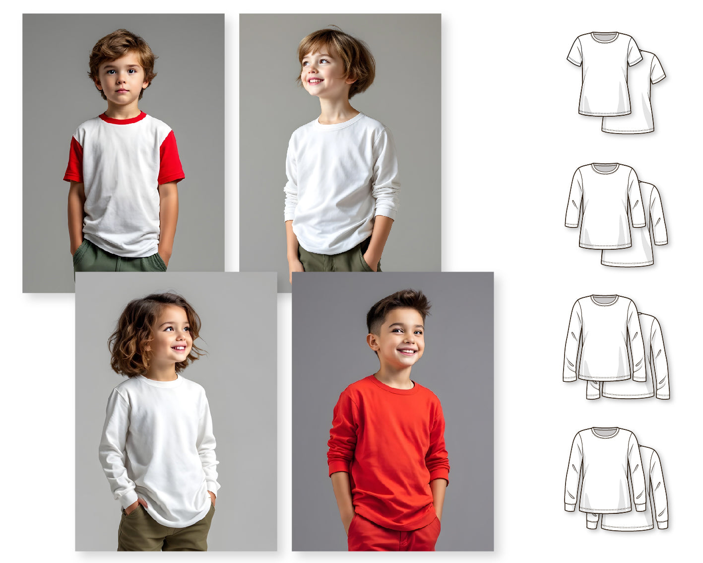 Boys and Girls T-Shirt PDF Sewing Pattern, Long and Short Sleeves, Easy DIY Beginner Pattern for Kids and Toddlers, Basic Casual Top