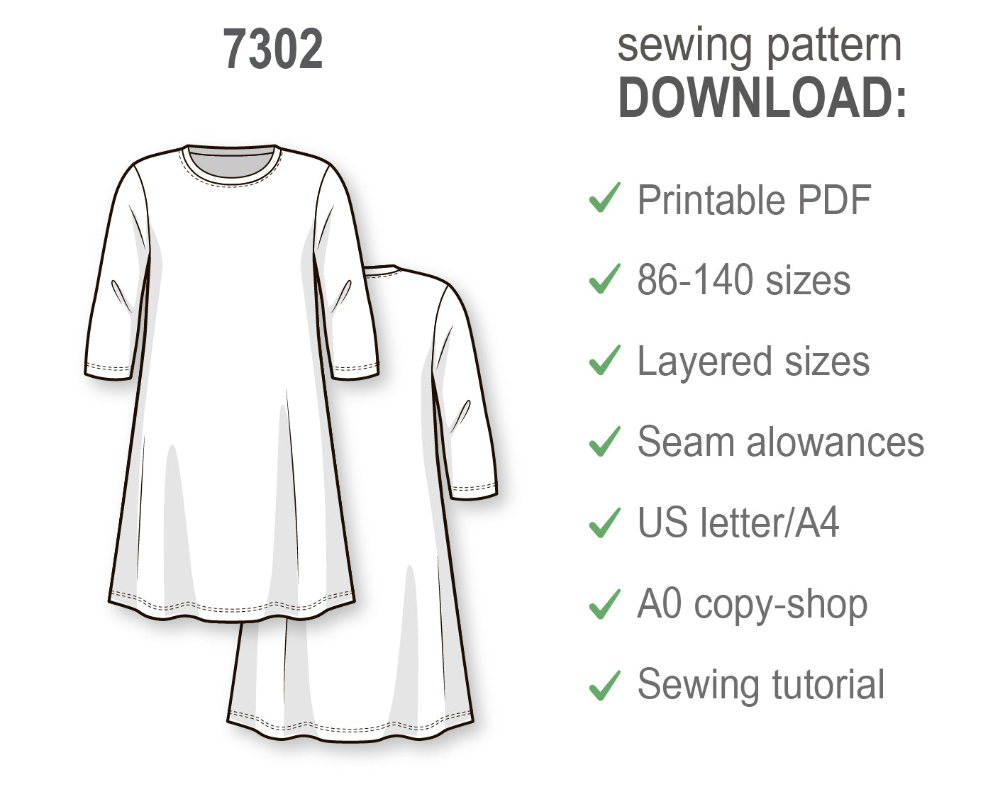 Girls A-Line T-Shirt Dress PDF Sewing Pattern, Long Sleeve Casual Basic Dress, DIY Beginner-Friendly Sewing Pattern for Kids