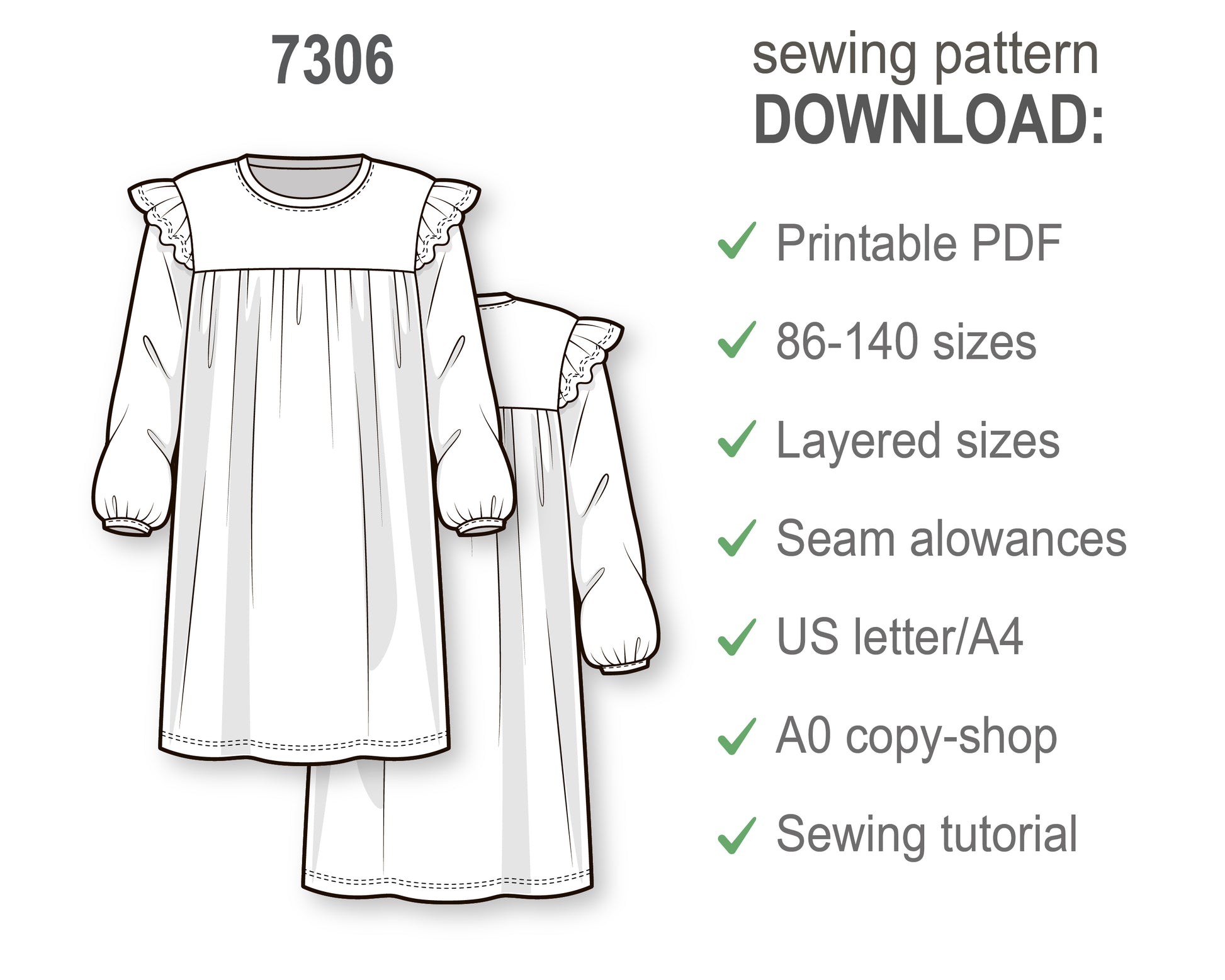 Girls A-Line Dress Sewing Pattern, DIY Long Puffed Sleeve Dress, Tiere Dressy Talk Girls A-Line Dress Sewing Pattern, DIY Long Puffed Sleeve Dress, Tiere Dressy Talk