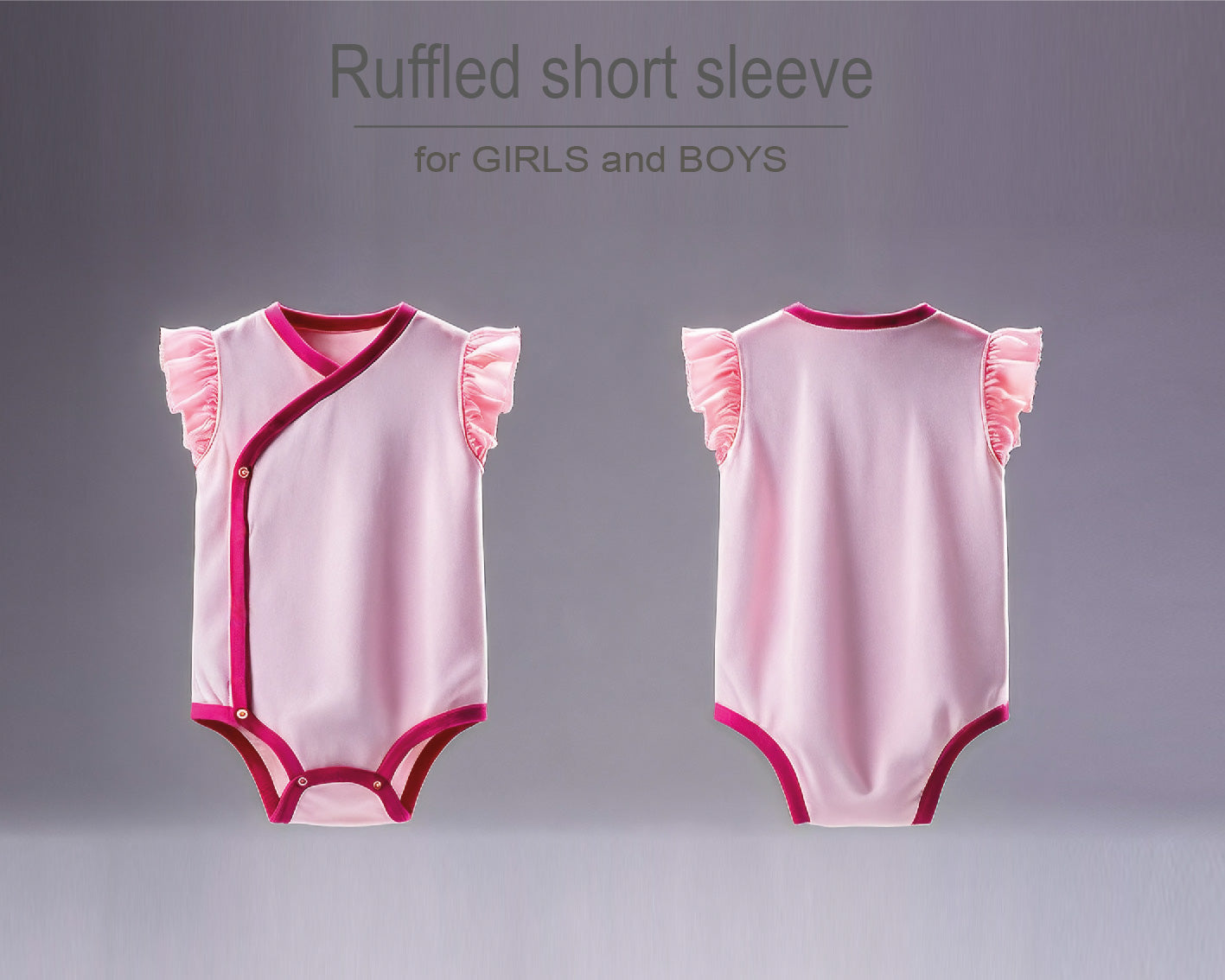 Baby girl or boy romper/bodysuit/onesie with flutter sleeve, long and short sleeve