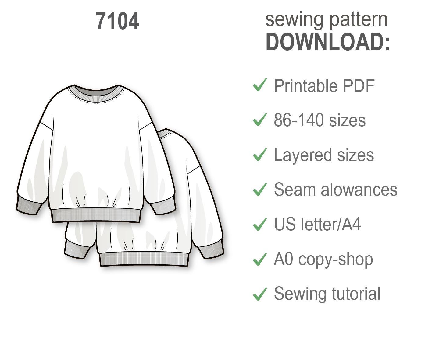 Kids Sweatshirt PDF Sewing Pattern, DIY Pullover, Beginner-Friendly PDF, Printable Oversized Top, Unisex Girl’s Children’s Loungewear