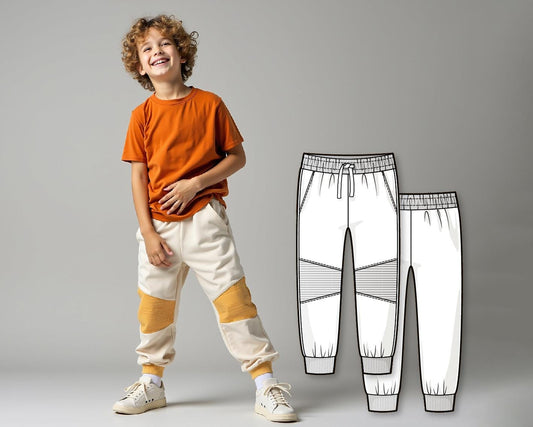 Boys Sweatpants Sewing Pattern PDF, Colorblock Pants Pattern for Kids, Beginner Digital Sewing Pattern, Printable Joggers