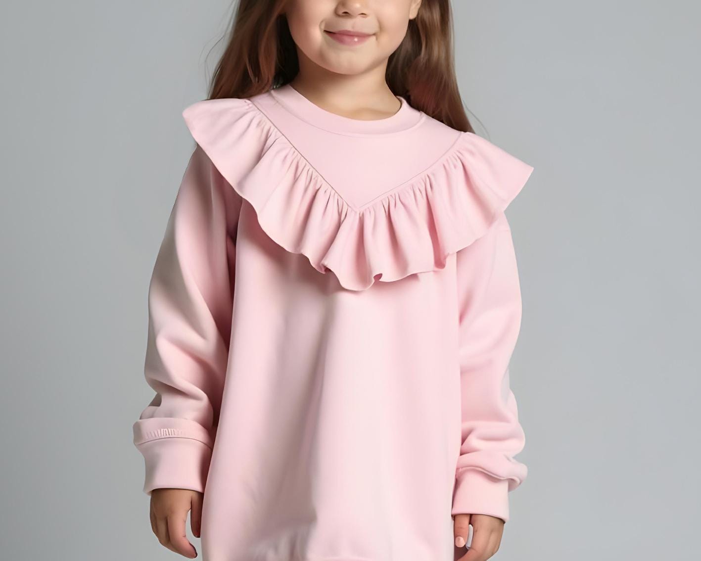 Girls Ruffled Sweatshirt Dress Sewing Pattern, DIY Mini Pullover, Beginner Friendly Loose Fit Casual Outfit for Kids