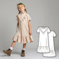 Girls Midi Dress PDF Sewing Pattern, Short Sleeve A-Line T-Shirt Dress with Ruffle Hem and Frill Yoke, Easy DIY Beginner Pattern