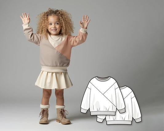 Girls Colorblock Sweatshirt Sewing Pattern PDF, Beginner Kids Sweatshirt Pattern, Easy Sewing Digital Pattern, Printable PDF