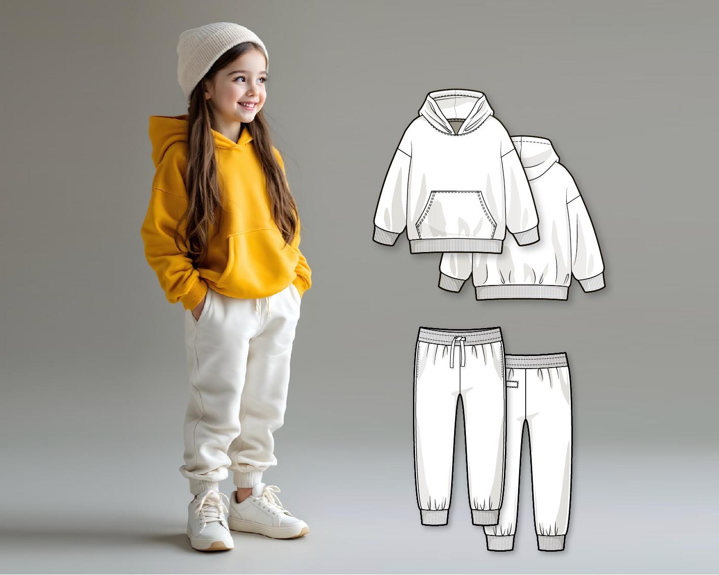 Kids Tracksuit PDF Sewing Pattern, DIY Hoodie and Sweatpants Set, Beginner-Friendly Printable Outfit for Toddlers, Boys and Girls
