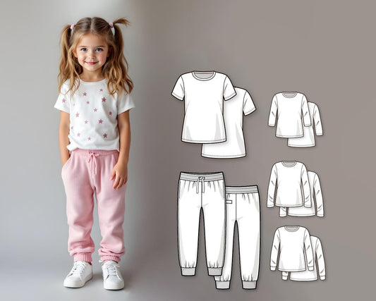 Kids T-Shirt and Sweatpant Sewing Pattern, DIY Lounge Set with Short and Long Sleeves, Regular Fit PDF, Easy Sewing for Toddler and Children
