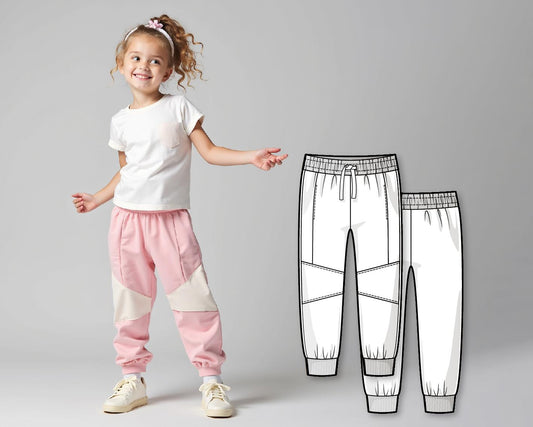 Girls Colorblock Sweatpants Sewing Pattern PDF, Easy Pants Pattern for Kids, Beginner Digital Sewing Pattern, Printable Joggers