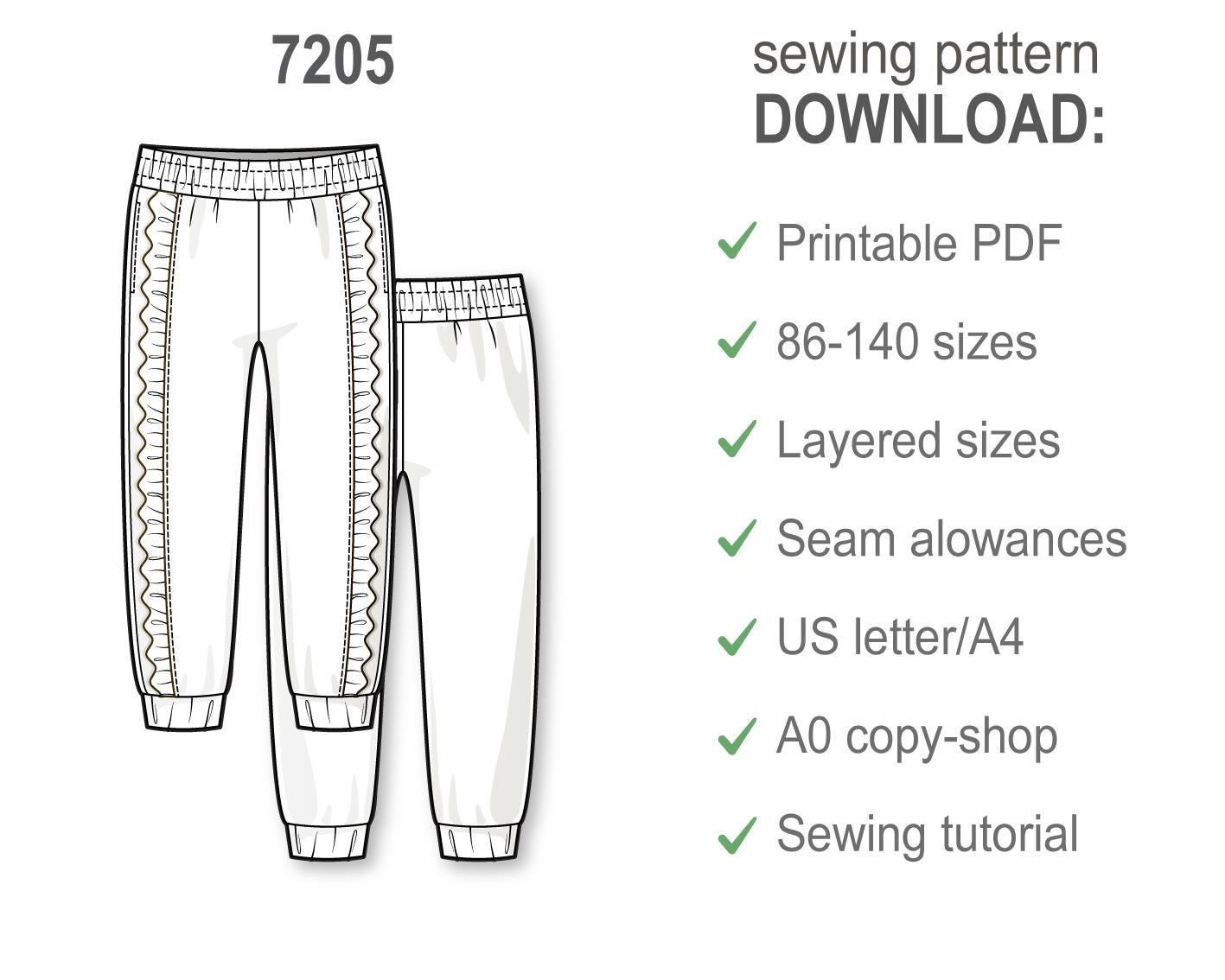 Girls Ruffle Jogger Pants PDF Sewing Pattern, Cuffed Sweatpants with Frill Detail, Side Pockets, Easy DIY Pattern for Toddlers