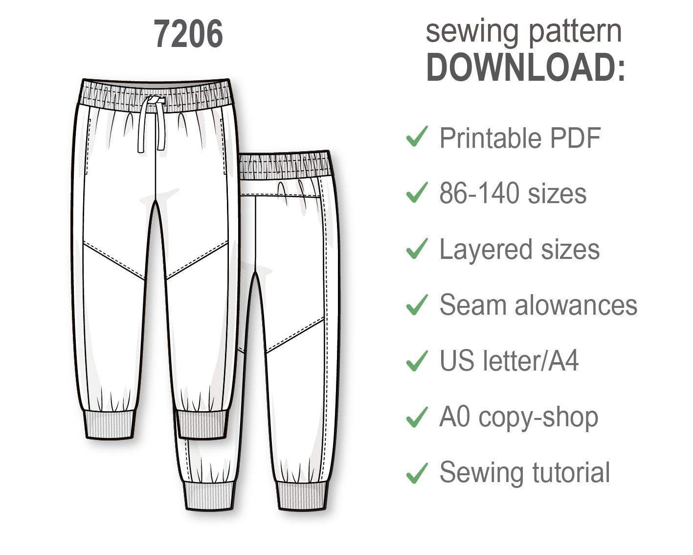 Kids Color Block Jogger Pants PDF Sewing Pattern, Boys Cuffed Joggers with Drawstring and Pockets, DIY Easy Pants for Beginners