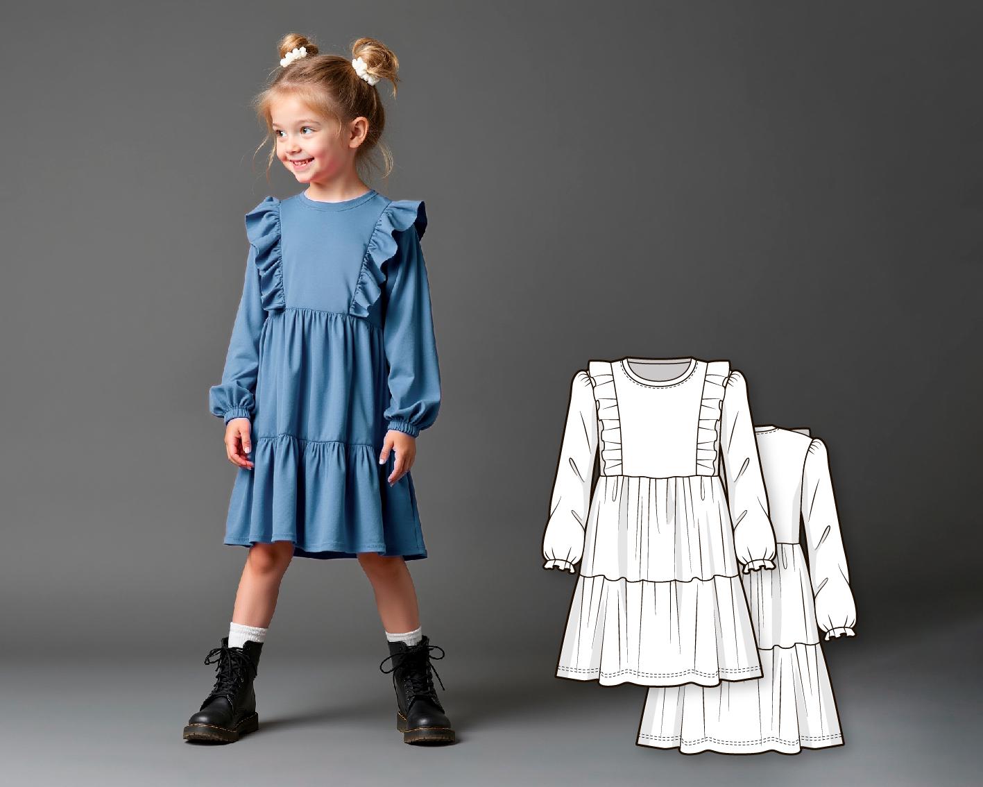 Girls Tiered Dress Sewing Pattern, PDF DIY Knee Length Dress with Fril ...