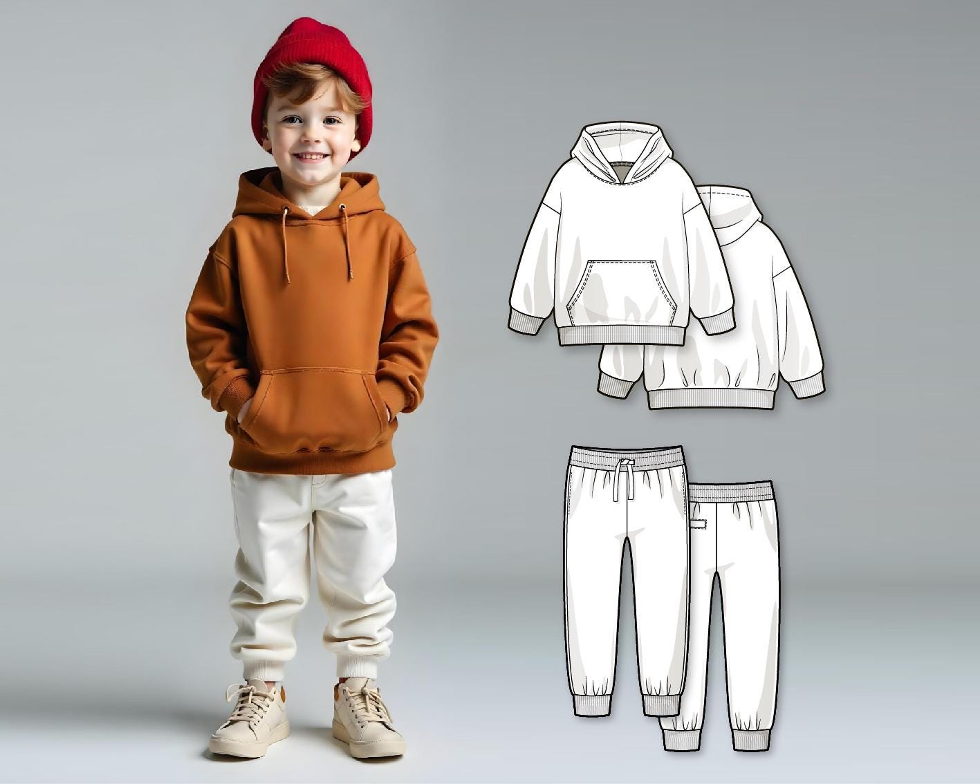 Kids Hoodie and Sweatpants PDF Sewing Pattern, Beginner Tracksuit DIY, Printable Layered PDF for Boys and Girls