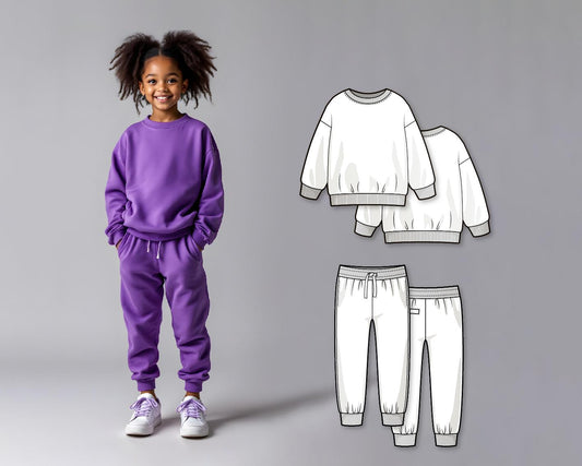 Kids Tracksuit Sewing Pattern PDF, Beginner-Friendly Sweatshirt and Sweatpants Set, DIY Printable Pullover Outfit for Kids