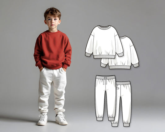 Kids Tracksuit Sewing Pattern PDF, Beginner-Friendly Sweatshirt and Sweatpants Set, DIY Printable Pullover Outfit for Kids