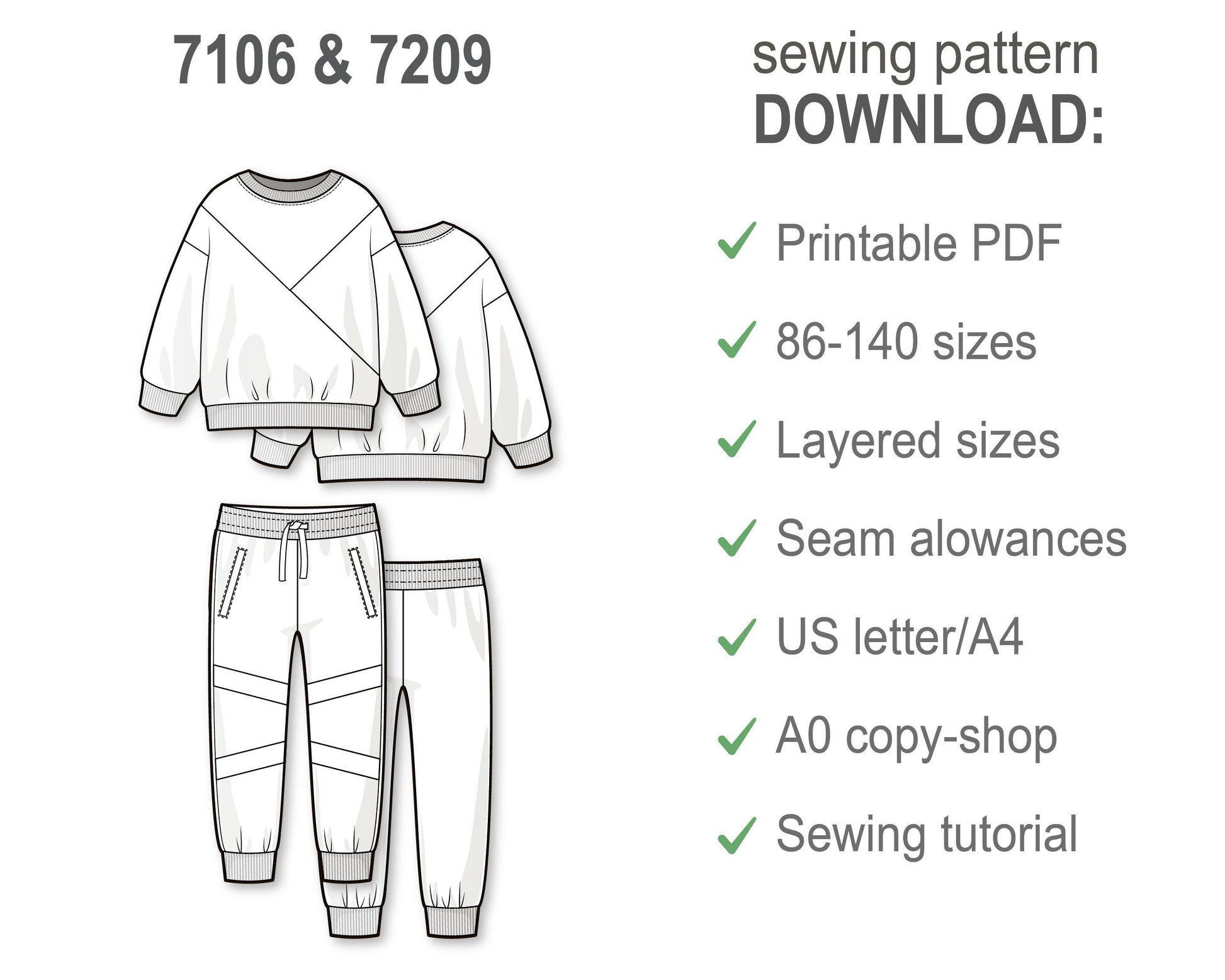 Color Block Tracksuit PDF Sewing Pattern, Beginner DIY Sweatshirt and Track Pants Set for Kids, Toddler Pullover and Sweatpants