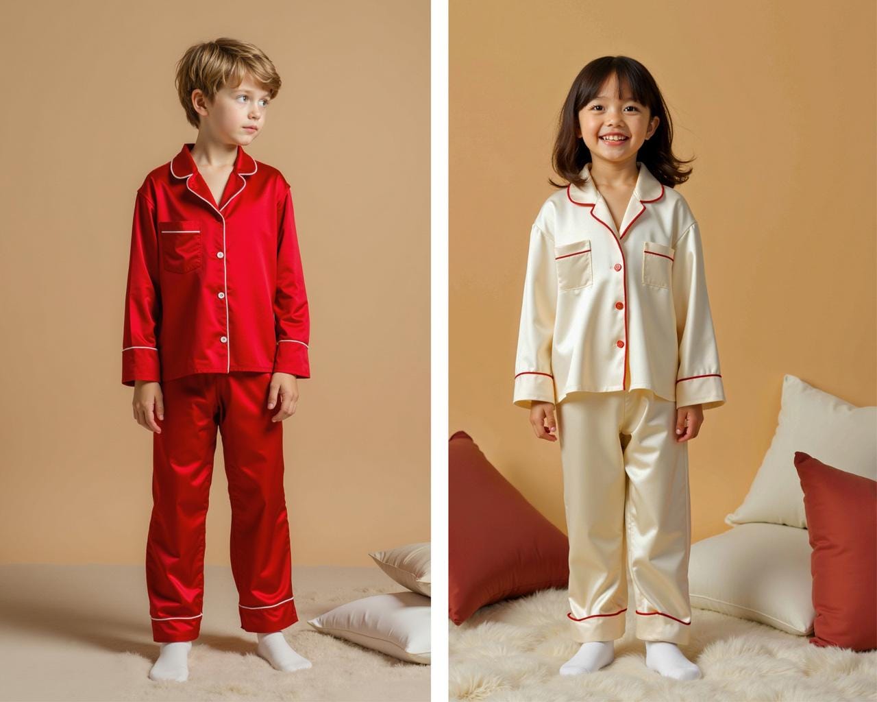 Kids Pajama Sewing Pattern with Video Tutorial, Woven Button-Down PJ Set, Lapel Collar DIY Sleepwear for Boys and Girls, PDF Pattern