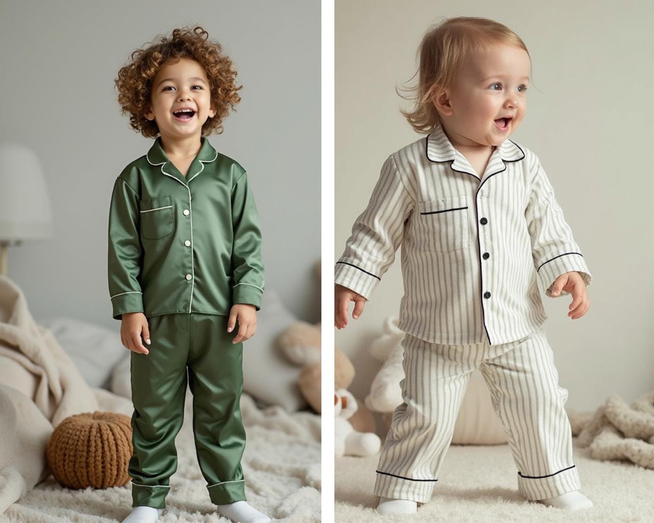 Kids Pajama Sewing Pattern with Video Tutorial, Woven Button-Down PJ Set, Lapel Collar DIY Sleepwear for Boys and Girls, PDF Pattern