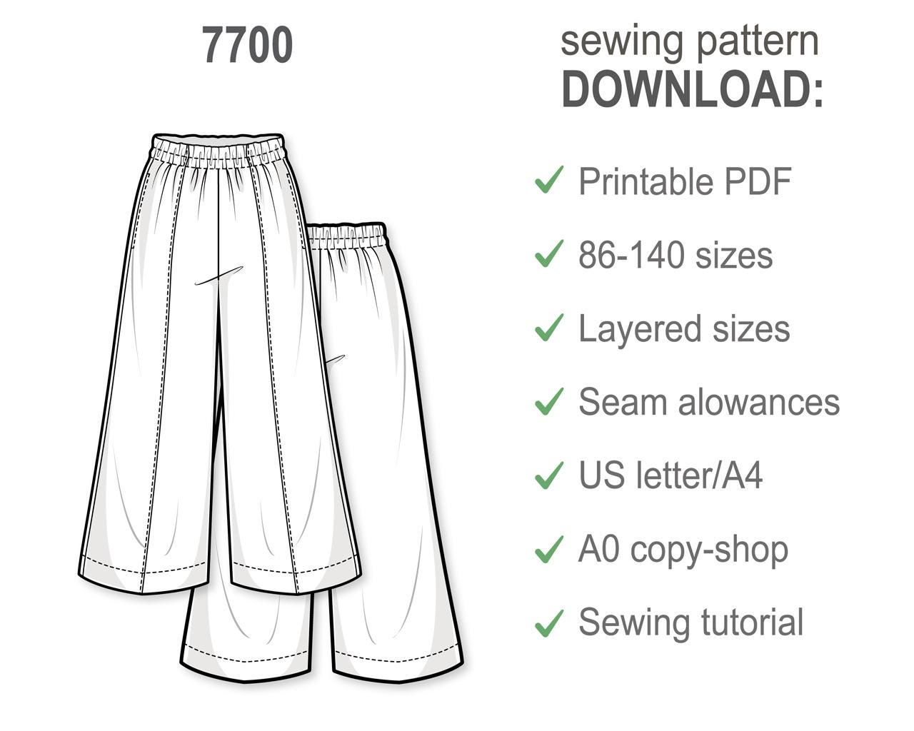 Wide-Leg Pants Sewing Pattern for Kids PDF, DIY Elastic Waist Trousers, Beginner-Friendly Loose-Fit Flowy Palazzo Pants for Girls