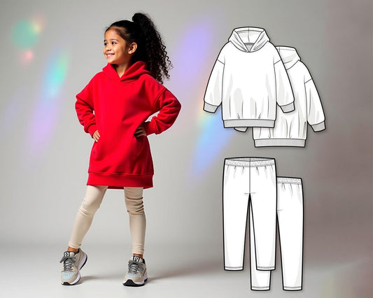 Girls Extra-Long Hoodie and Leggings Sewing Pattern PDF, Easy Hoody Pattern for Kids, Beginner Sewing Digital Pattern, Printable PDF