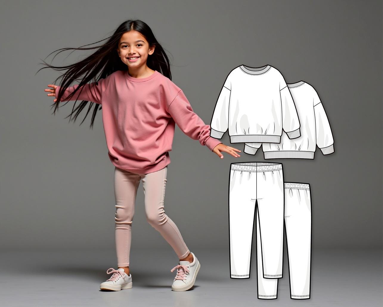 Girls Sewing Pattern Bundle PDF, Kids Sweatshirt and Legging Pants Pattern, Easy Beginner Sewing Patterns, Digital PDF Pattern Sew