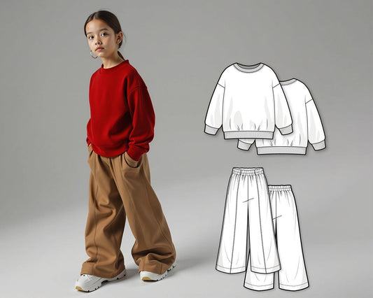 Girls Sweatshirt and Wide Pants Sewing Pattern PDF, Beginner Sewing Pattern for Kids, Easy Digital Pattern, Pants Kids Pattern Download