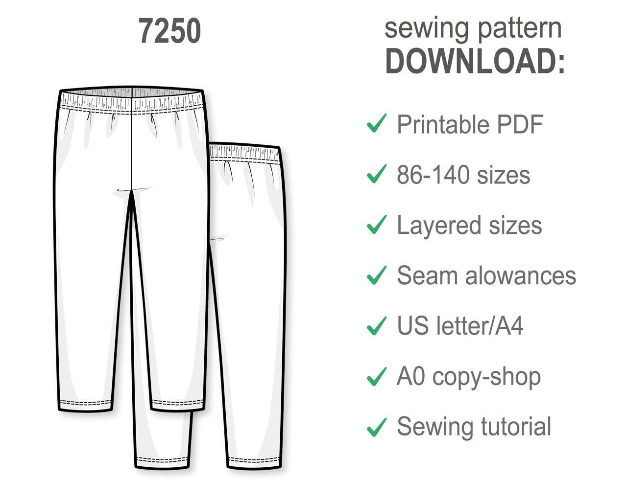Girl Leggings Sewing Pattern PDF, Toddler Jogger Pants Pattern, Baby Girl Pants DIY, Easy Infant Sewing Pattern, A0 Printable Pattern