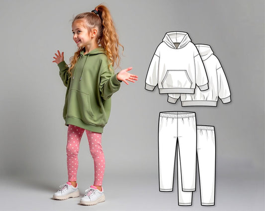 Girls Hoodie and Leggings Sewing Pattern PDF, Easy Hoody and Pants Pattern for Kids, Beginner Sewing Digital Patterns, Printable Outfit