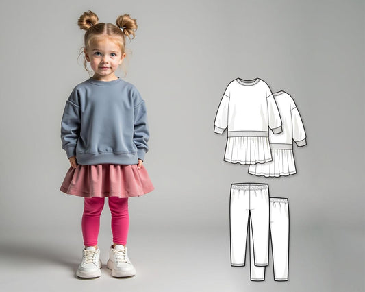 Girls Dress and Legging Sewing Pattern PDF Bundle, Beginner Sewing Patterns for Kids, Easy Digital Pattern, Printable PDF Download